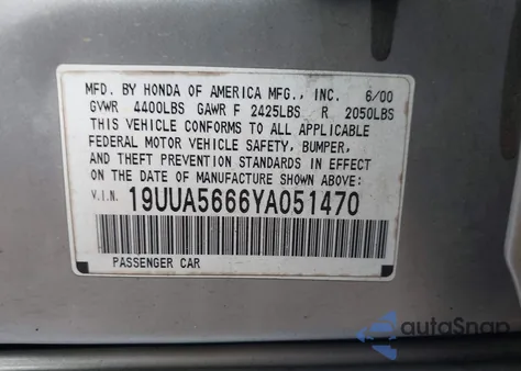 2000 Acura Tl 3.2 из США, поврежденный, VIN 19UUA5666YA051470